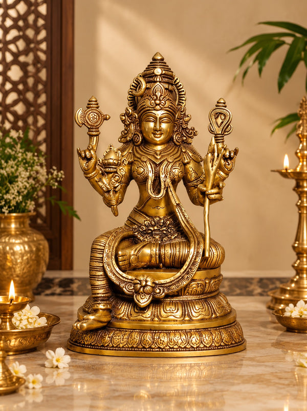 Brass Rajarajeshwari Devi Idol – Tripura Sundari, Lalita Devi & Shodashi | Sri Vidya Temple Décor (Height: 10.5 Inches) Mandir Setting