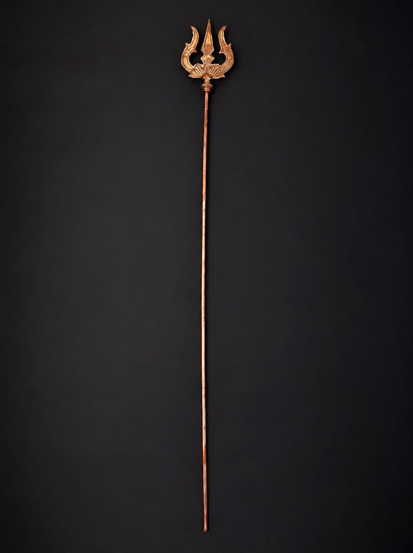 Large Copper Trishul of Lord Shiva (Height: 60 Inches) Mandir Setting