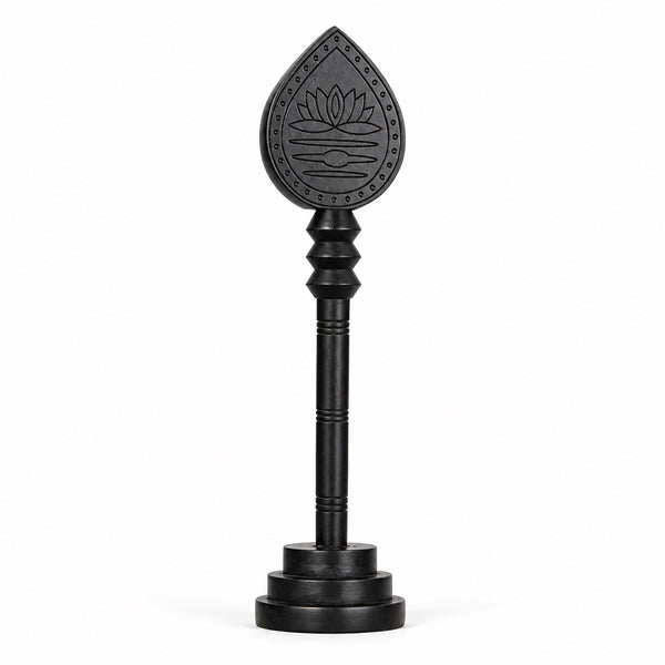 Sacred Hindu Karungali Vel with Base | Murugan Vel | Natural Ebony Wood Entryway Setting