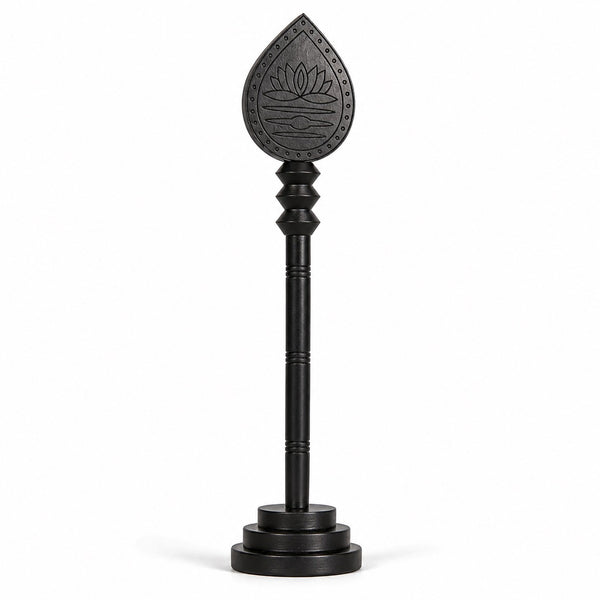 Sacred Hindu Karungali Vel with Base | Murugan Vel | Natural Ebony Wood Study Setting