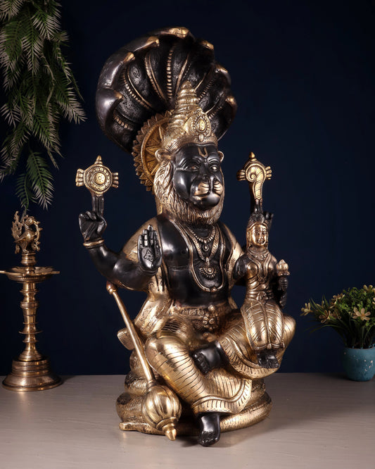 Brass Large Narsimha Lakshmi with Sheshanaag Statue (Height: 23 Inches)