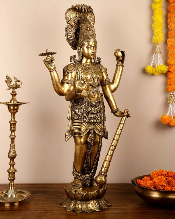 Brass Large Lord Vishnu Idol (Height: 40 Inches) Study Setting