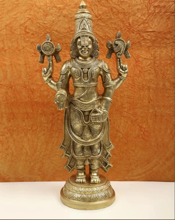 Handcrafted Brass Lord Tirupati Balaji Sculpture - 24" Mandir Setting