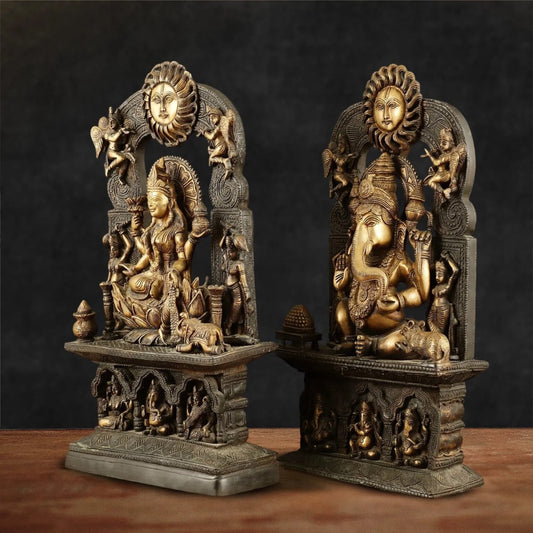 Brass Lakshmi Ganesh Antique Chola Idol (Height: 20 inches)