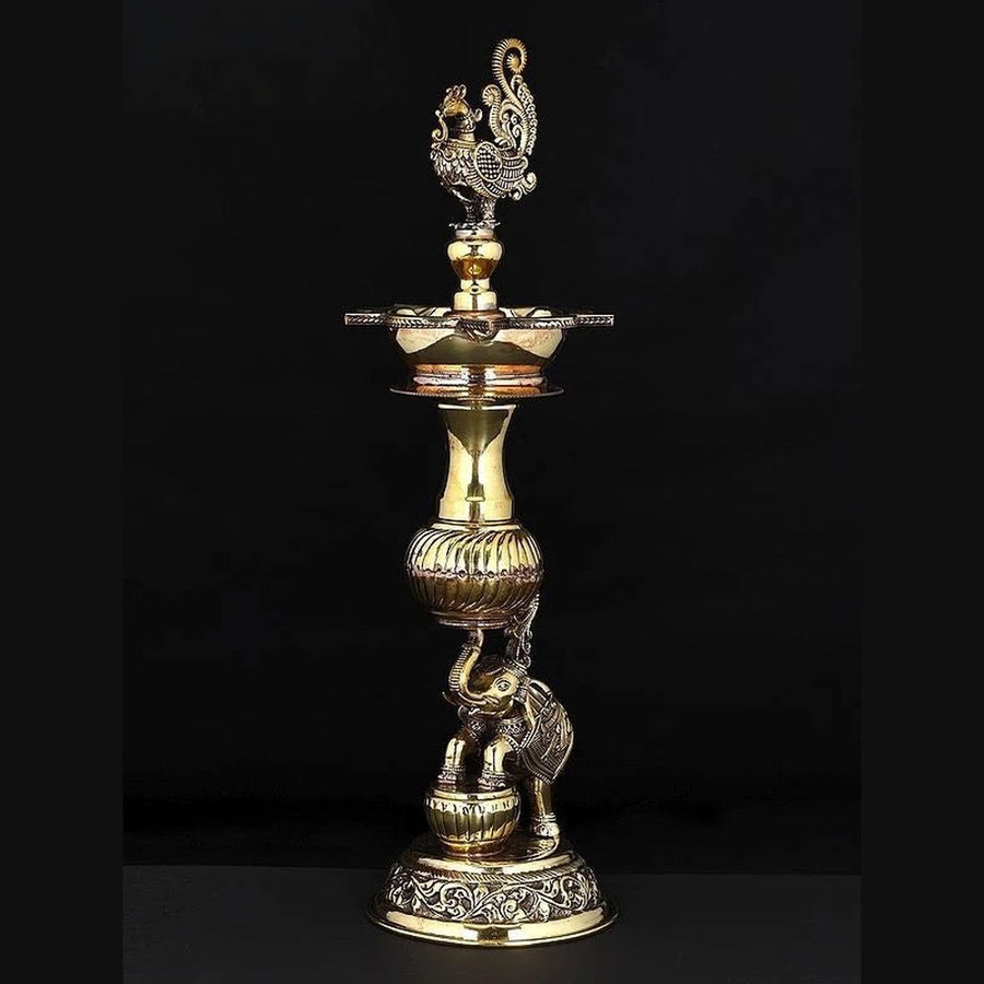 Superfine Brass Peacock Lamp (Height :14 Inches) Craft Detail