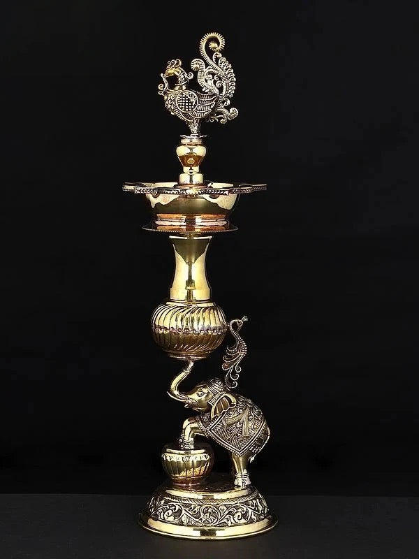 Superfine Brass Peacock Lamp (Height :14 Inches) Study Setting