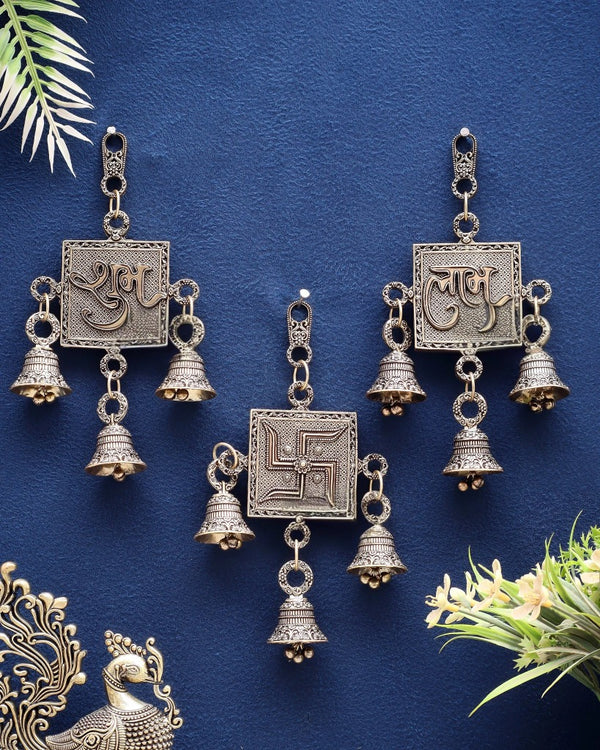 Pure Brass Om, Shubh Labh Wall Hanging Set (Height: 6.5 Inches) Mandir Setting