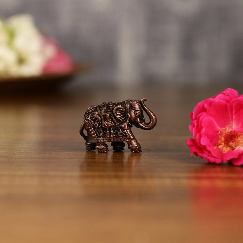 Pure Copper miniature Elephant Idol (Height: 1 Inch)