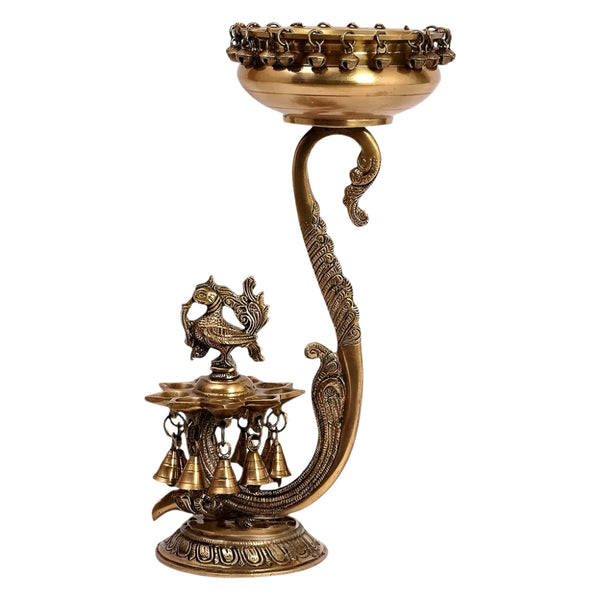 Pure Brass Unique Urli with Peacock Diyas (Height: 15 Inches) Mandir Setting