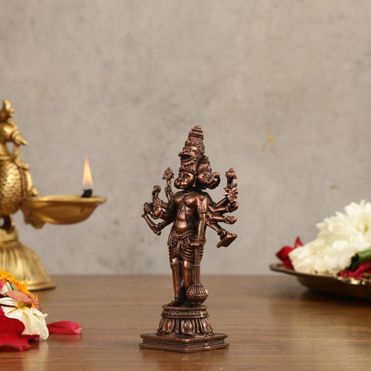 Pure Copper Standing Panchmukhi Hanuman Ji Idol (Height: 4.5 Inch)