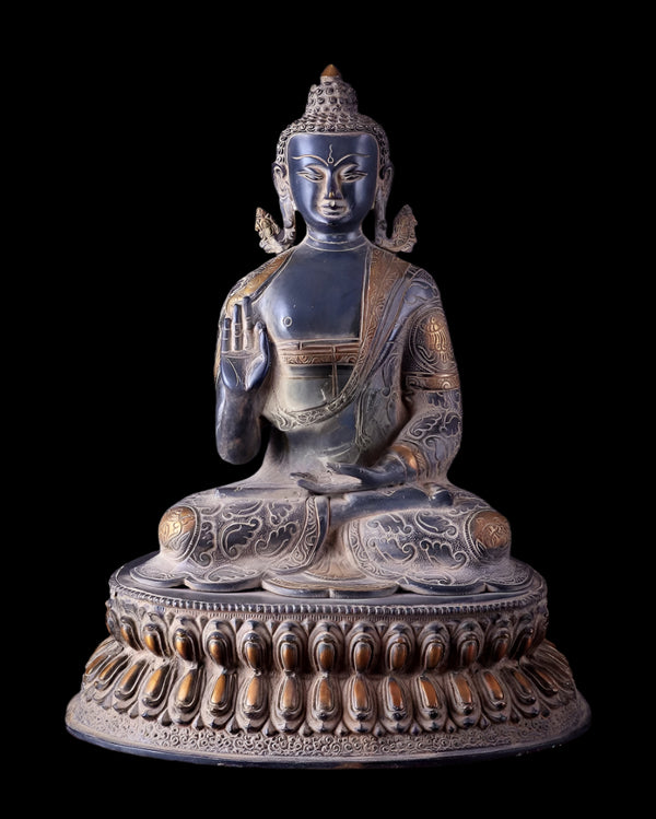 Brass Buddha Statue with Sand Finish (Height:16.5 Inches) Mandir Setting
