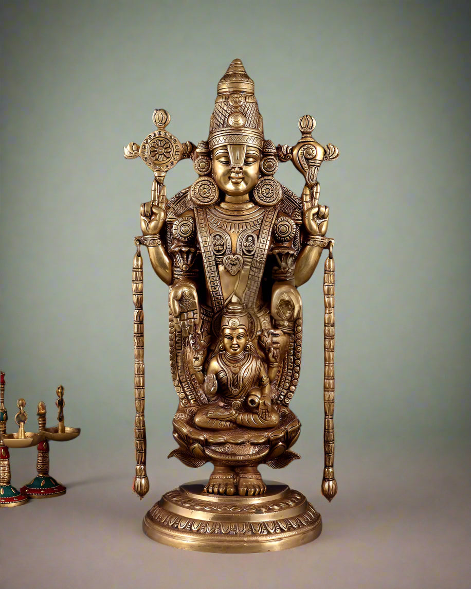 AONA Superfine Brass Tirupati Balaji with goddess Lakshmi Idol