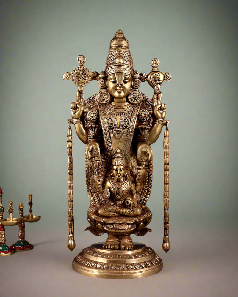 AONA Superfine Brass Tirupati Balaji with goddess Lakshmi Idol