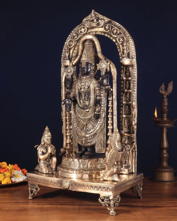 Pure Brass Lord Tirupati Balaji with Hanuman & Garuda Idol (Height: 24 Inch) Entryway Setting