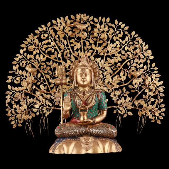 AONA Brass Lord Shiva & Kalpavriksha Tree Statue Combo