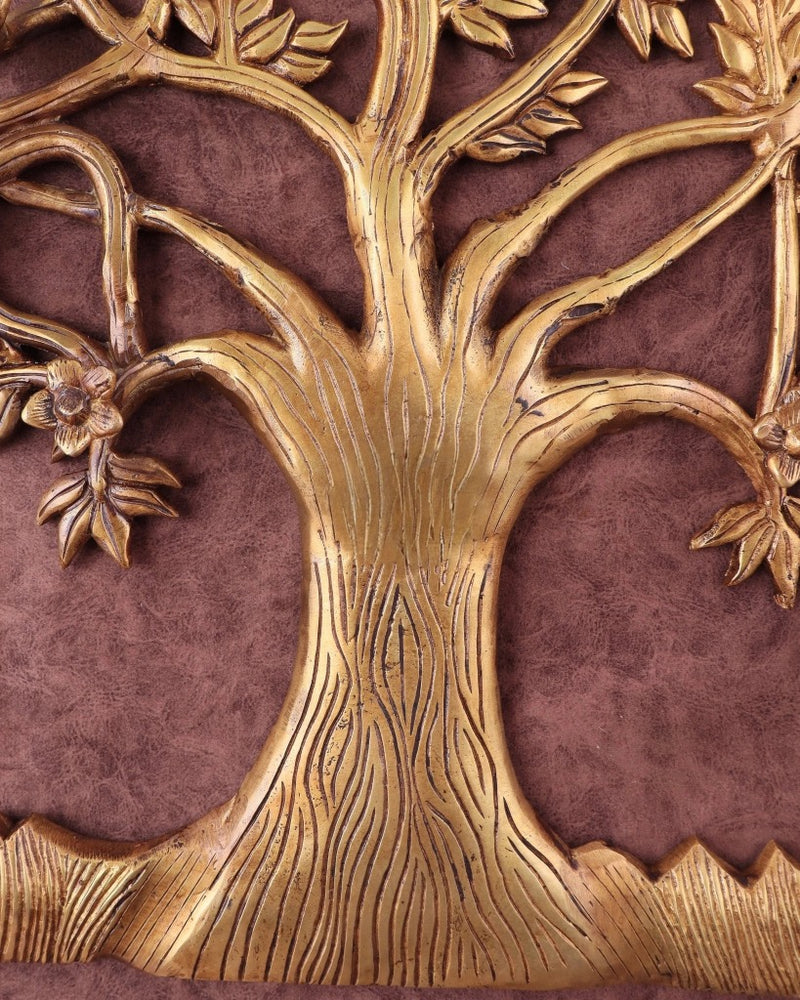Brass Kalpavriksha Tree Wall Decor with Intricate Deer and Bird Designs (Height : 28 Inches)