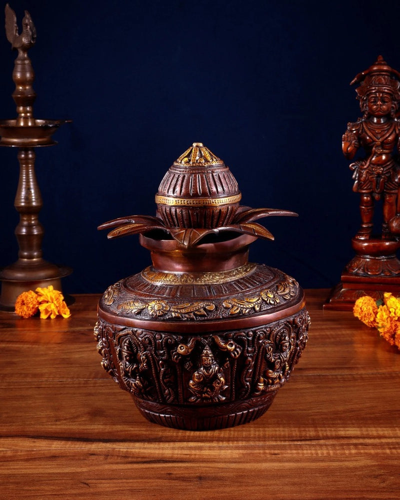 Pure Brass Heavy Ashtalakshmi Kalash (Height :11 Inches)