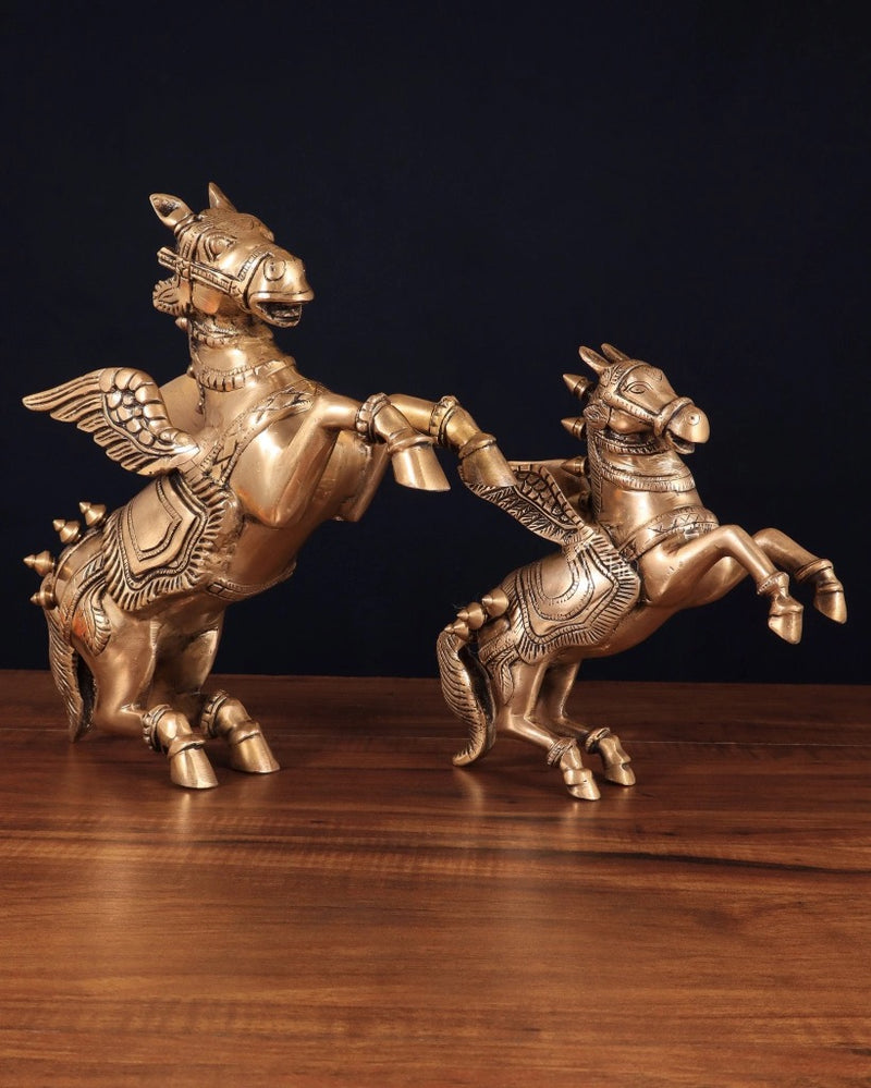 Regal Brass Pegasus Winged Horse Statue Set (Height :11.5 & 9 Inches)