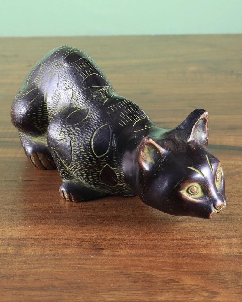 AONA Brass Black Cat Showpiece in Drinking Water Pose