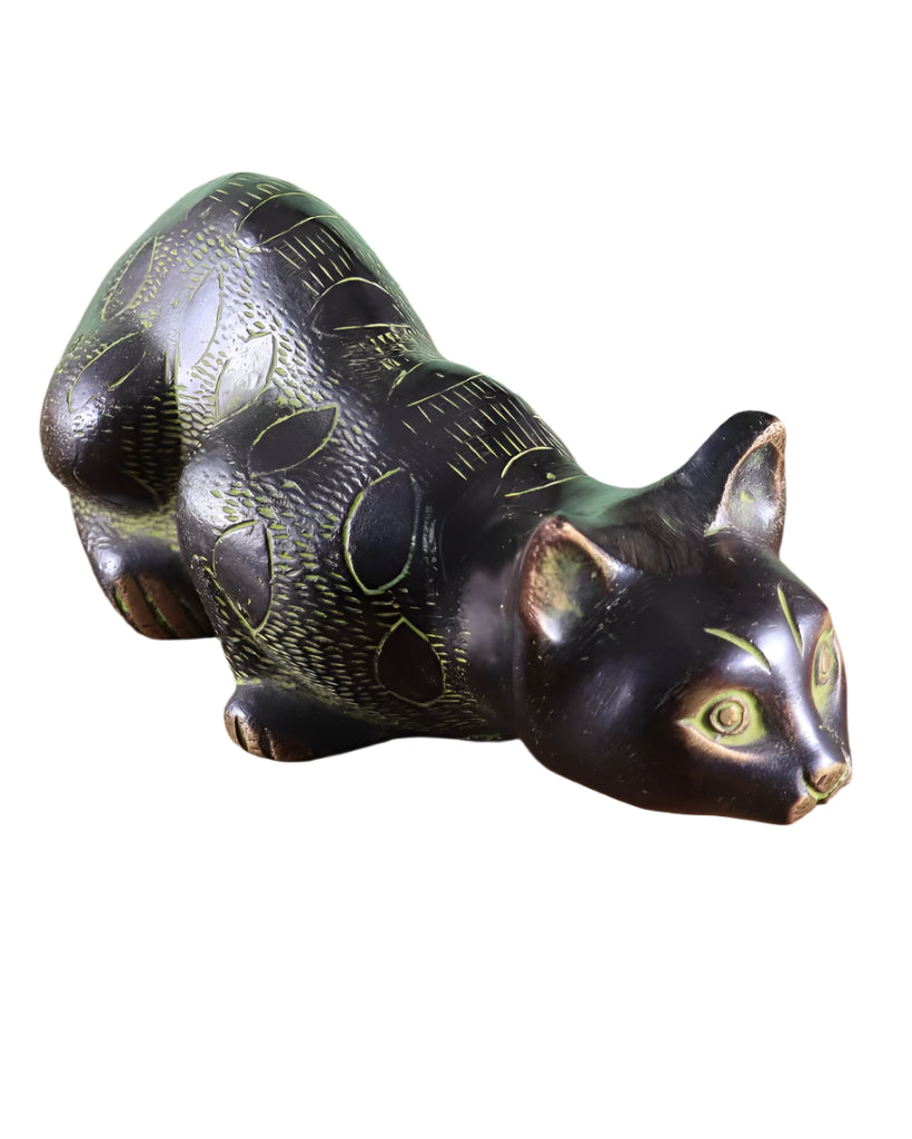 AONA Brass Black Cat Showpiece in Drinking Water Pose
