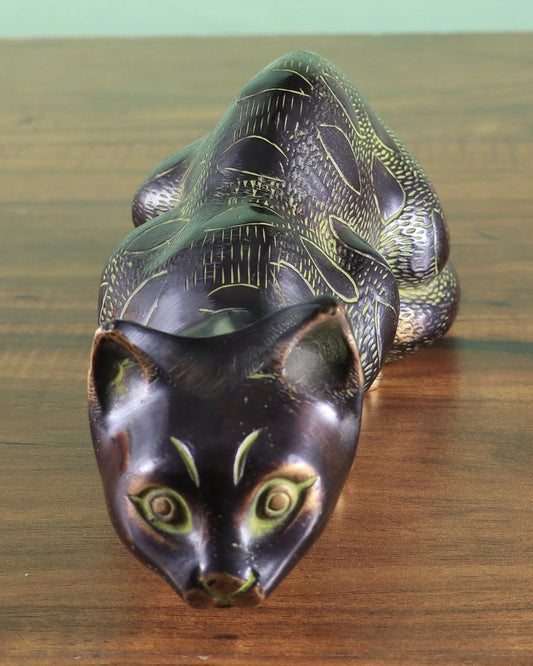 Brass Black Cat Showpiece in Drinking Water Pose (Height :4 Inches)