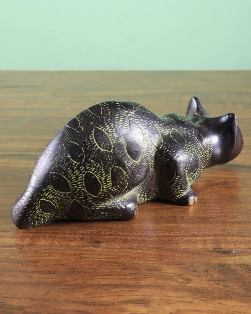 Brass Black Cat Showpiece in Drinking Water Pose (Height :4 Inches)