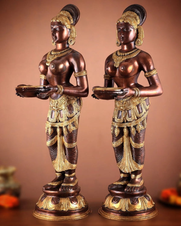Pure Brass Deep Lady Pavaai Vilakku (Height: 32 inches) Entryway Setting