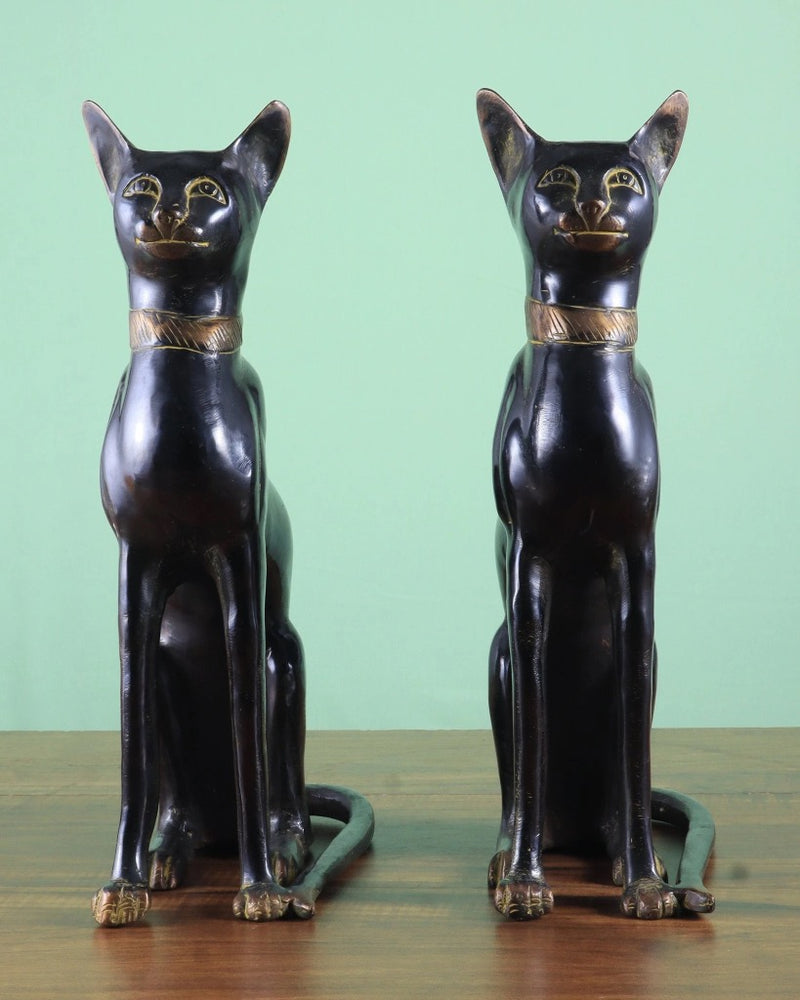AONA Brass Egyptian Black Cat Pair Showpiece