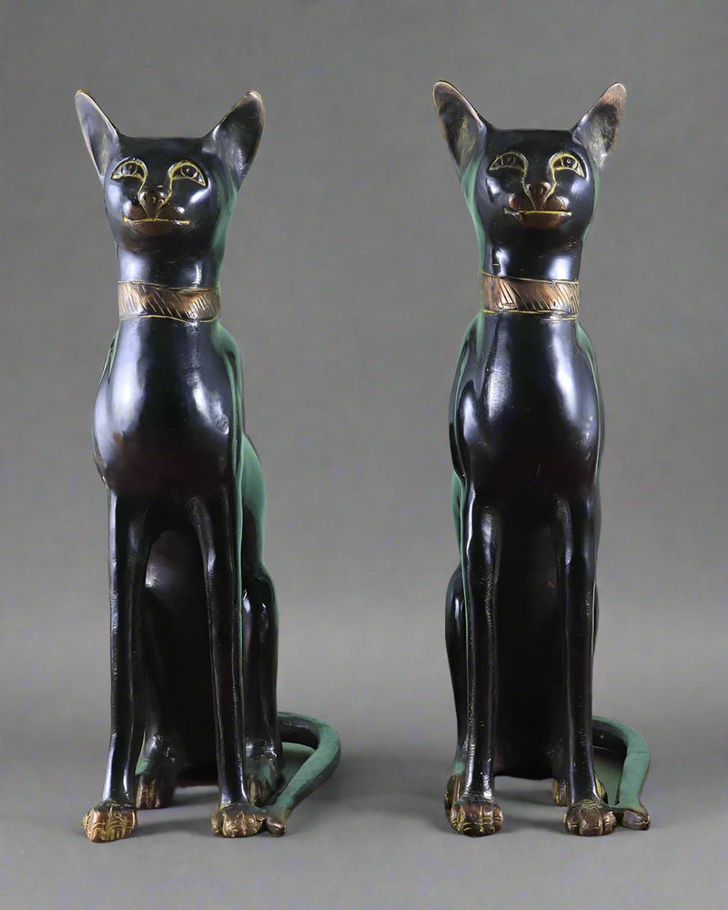 AONA Brass Egyptian Black Cat Pair Showpiece