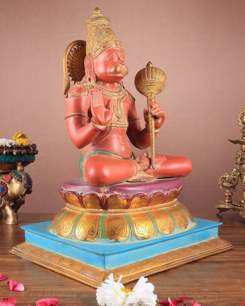 Brass Sindoor Hanumanji Idol in Blessing Posture Hand Painting (Height:18 Inches)