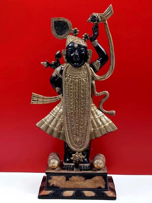 Brass Shri Krishna as Bihari ji (Height: 31 Inches) Mandir Setting