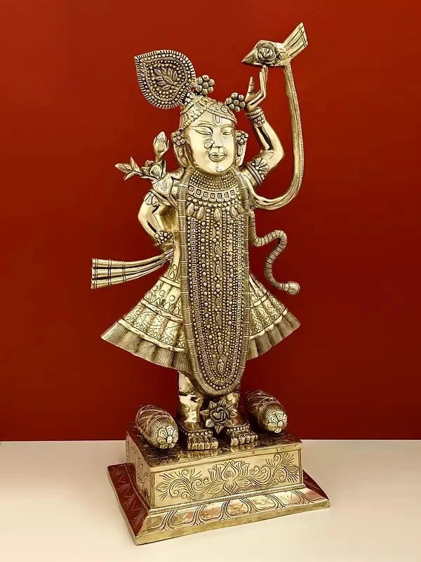 Brass Shri Krishna as thakur ji (Height: 31 Inches) Study Setting