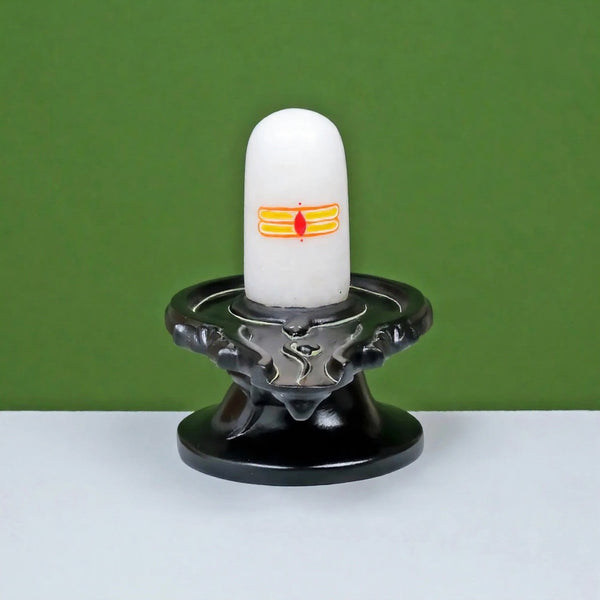 Shivling In Pure Black Marble Sculpture (Height 7 Inches) Entryway Setting