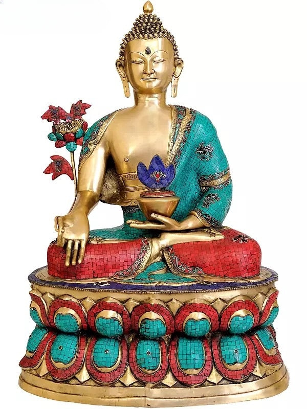 Brass Large Size Tibetan Buddhist God Medicine Idol (Height: 38 Inches) Study Setting