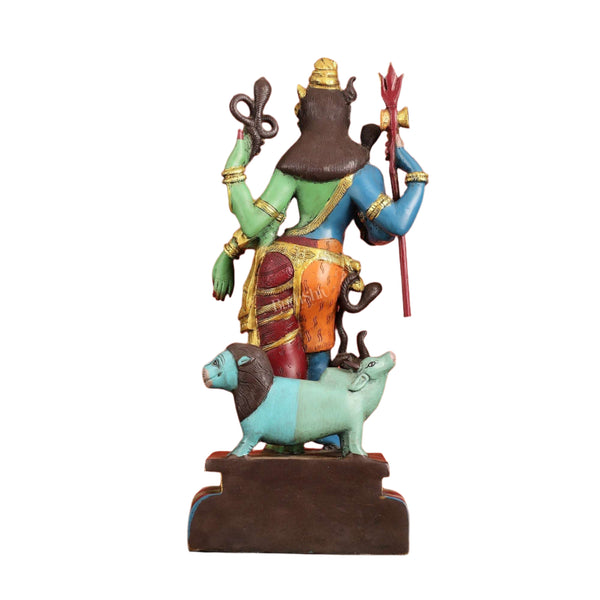 Brass Ardhanarishwara Hand Painted Murti (Height: 19 Inch) Study Setting