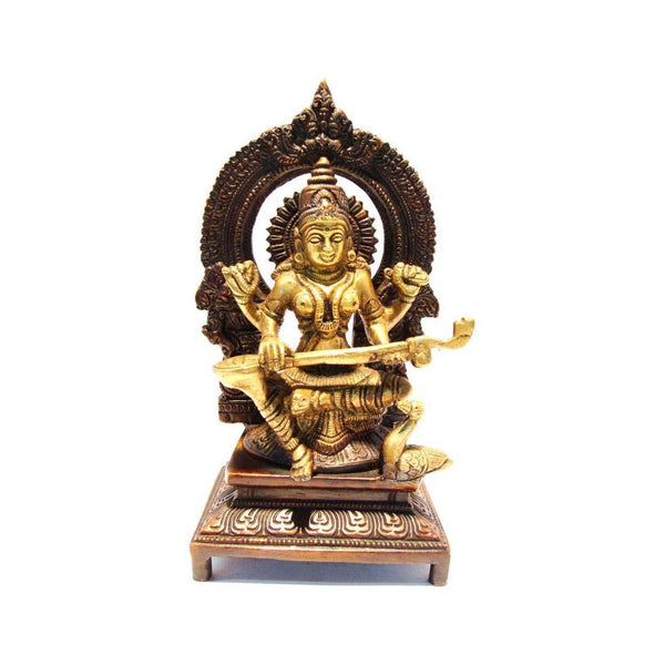 Brass Maa Saraswati Maa Religious Statue (Height: 7 Inch) Mandir Setting