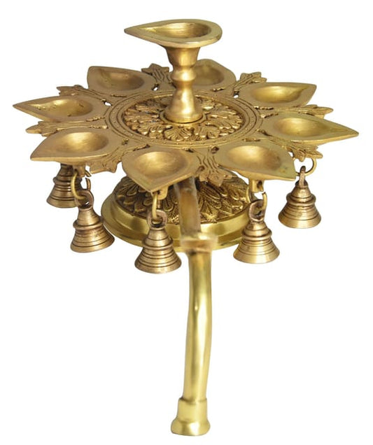 Brass Table Decor 9 Wicks Deepak (Height: 6 Inches)