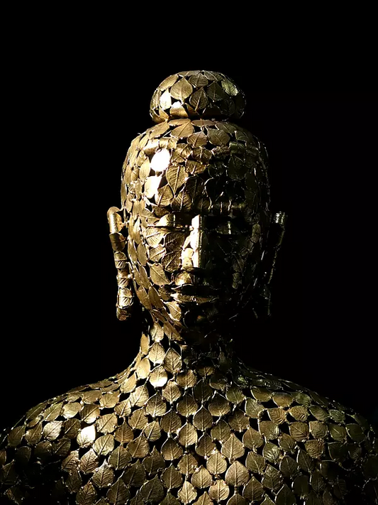 Superfine Brass Beautiful Buddha artwork made of leaves Sculpture (Height: 51 inches)