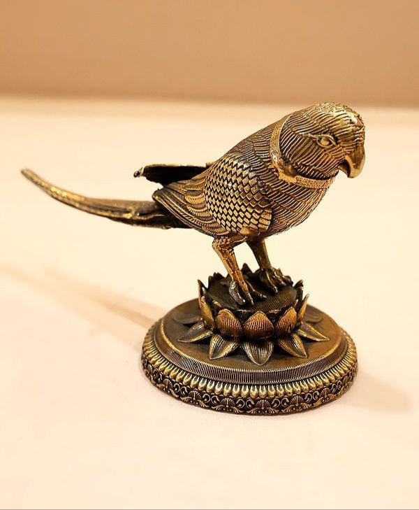 Small Brass Superfine Decorative Parrot Statue (Height :6.5 Inches)