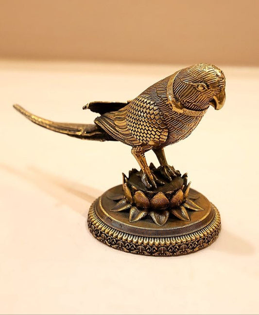 Small Brass Superfine Decorative Parrot Statue (Height :6.5 Inches)