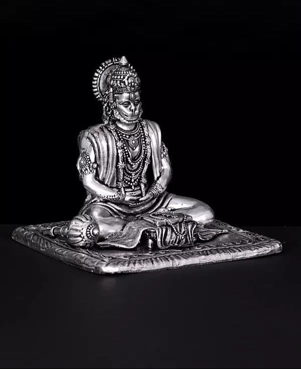 Superfine Brass Silver Shri Ram Bhakt Hanumanji Idol (Height :4 Inches) Study Setting