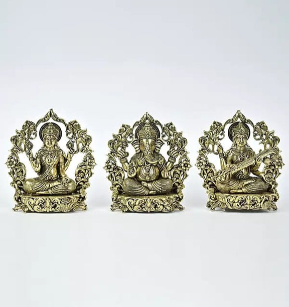 AONA Small Superfine Brass Lakshmi Ganesha Saraswati Statues