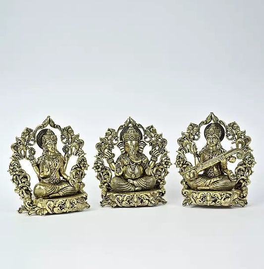 Small Superfine Brass Lakshmi Ganesha Saraswati Statues (Height : 10 cm)