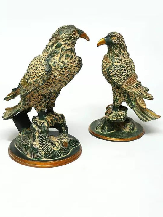 Brass Pair of Eagle Statues (Height: 15 inches)