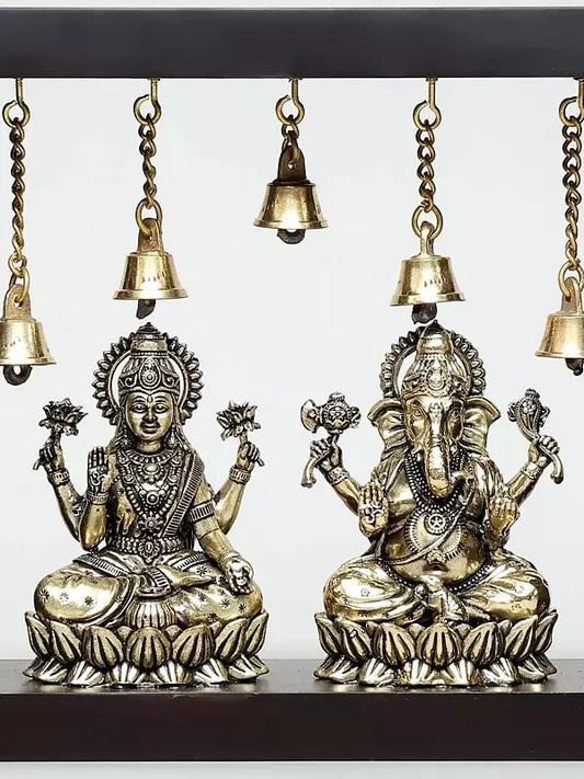 Brass Superfine Sitting Lakshmi - Ganesha Wall hanging (Height :9 Inches)