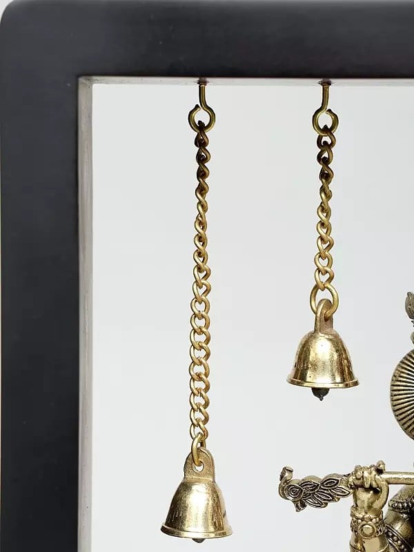 Brass Superfine Lord Krishna with Lamps and Bells Wall hanging (Height :11 Inches)