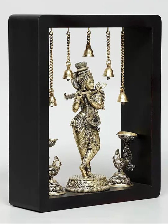 Brass Superfine Lord Krishna with Lamps and Bells Wall hanging (Height :11 Inches)