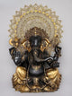 AONA Brass Large Chaturbhuja Lord Ganesha in Blessing Gesture with Mandala Backdrop Sculpture