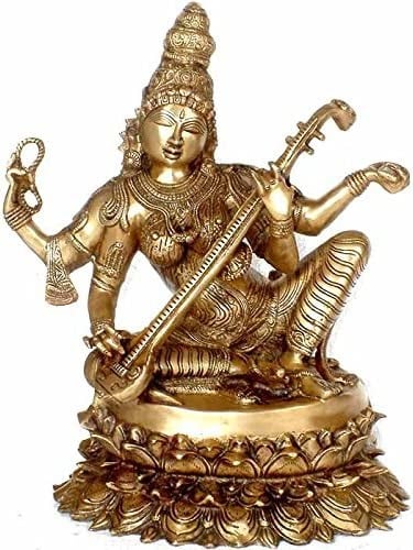 Goddess Saraswati Brass Idol Handmade 17 inches