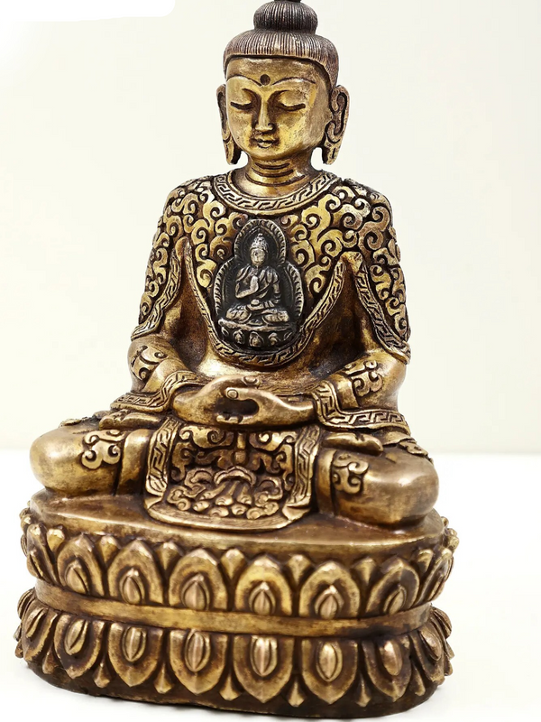 Small Brass Tibetan Buddhist Lord Buddha Idol in Dhyana Mudra 6 inches Entryway Setting